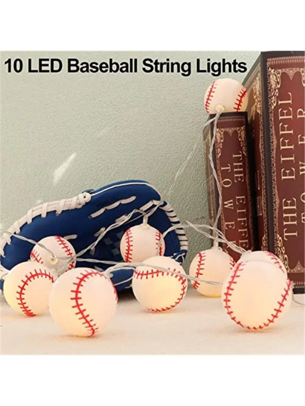 Baseball LED String Lights Warm White Battery Timer Boys Room Sport Decor